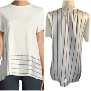 St. John White Striped Short Sleeved Mixed Media Top Sz Sm